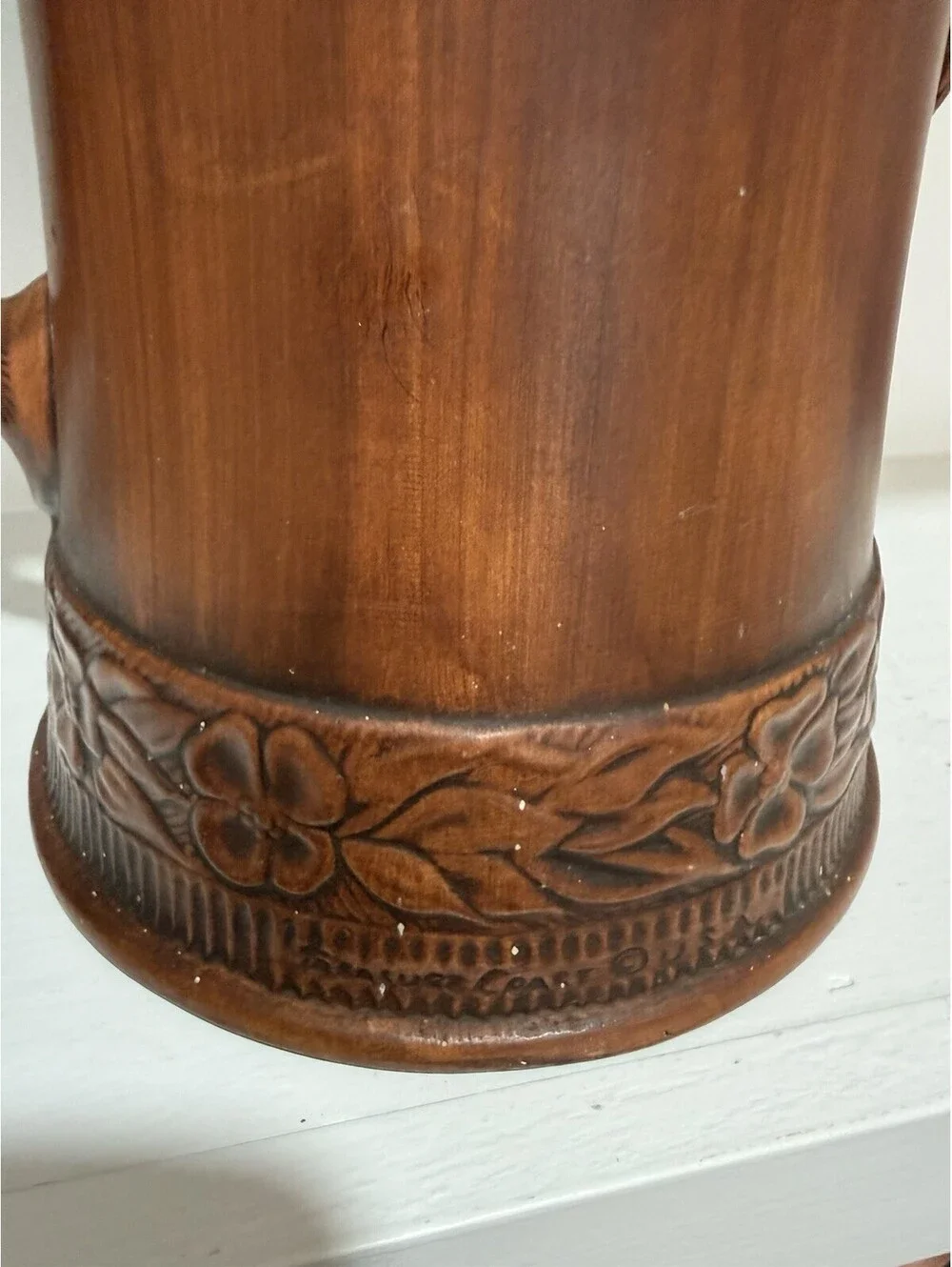 Vintage Treasure Craft Of California Cookie Jar Faux  Wood Made In USA